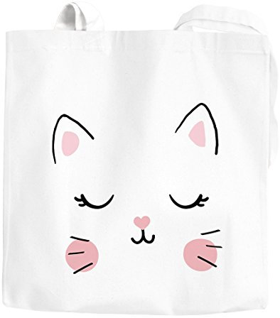 Jutebeutel Katze Katzengesicht Cat Tiergesichter Baumwolltasche Stoffbeutel Tragetasche Moonworks® weiß unisize