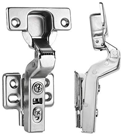 Luokim 4pcs Standard Cabinet Hinge,Fit for Frameless Cabinet,European Inset,Soft Closing,Four-Hole mounting Plate Hinges,Nickel Plated Finish