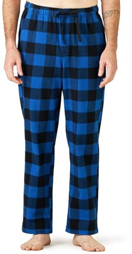 LAPASA Herren Schlafanzughose Karierte Pyjamahose, Long Relaxhose Loungehose Freizeithose M39 Wärmer, Baumwollflanell: Schwarz Blau, Large