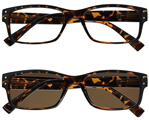 OPULIZE Mens Large Brown Tortoiseshell Readers With Reading Sunglasses Twin Pack Spring Hinges RS11-2 +2.00