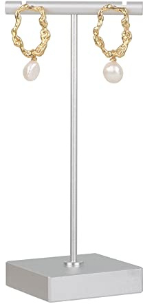 GemeShou Silver earring T Stand, Metal Earring Display stand for selling, Small Jewelry earring storage organizer, Mini earring holder for online Photography Props【Silver-Square Base】