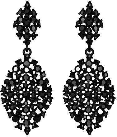 EVER FAITH Women's Austrian Crystal Party Hollow-out Teardrop Pierced Dangle Earrings Black Black-Tone