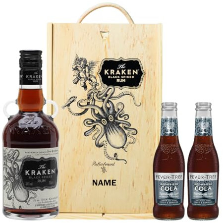 Personalised Kraken Spiced Rum Gift Set with Fentimans Curiosity Cola, 850ml