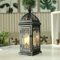 JHY DESIGN Deko Hängend Kerzenlaterne 38cm Hohe, Metall Kerzen Laternen Vintage Gartenlaterne Windlicht für Außen Outdoor Innen Hochzeit Indoor Garten Balkon Flur(Schwarz mit Goldpinsel)