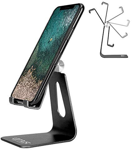 Urmust Verstellbarer Handy-Ständer für Schreibtisch-Halterung, Dock-Halterung, kompatibel mit iPhone 15, 14, 13, 12, 11 Pro Max, XS, XR, 8, X, 7, 6, 6S Plus, SE, 5, 5S, 5C, schwarz