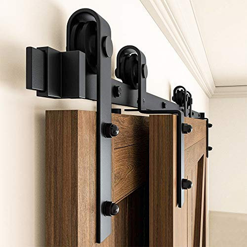 8FT/244cm Porte de Grange Coulissante Kit de Quincaillerie pour Porte de Grange Coulissante pour Double Porte