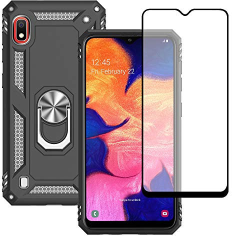 Yiakeng Hülle für Samsung Galaxy A10 Handyhülle, Samsung A10 Hülle, mit Schutzfolie, Stoßfest Schutzhülle Mit Ring Standfunktion Case Cover für Samsung Galaxy A10 (Schwarz)