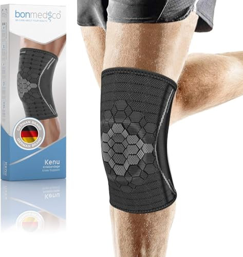 bonmedico Orthopädische Meniskus Kniebandage für Damen u. Herren - Bandage für Knie Links/Rechts - Kraftsport, Fitness, Sport, Arthrose, Alltag - Wellness Geschenke für Männer und Frauen - Grau, M