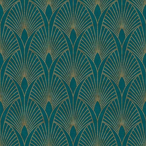 Art Deco Geometric Wallpaper in Teal Green and Gold - Ideal for Bedroom, Hallway and Living Room