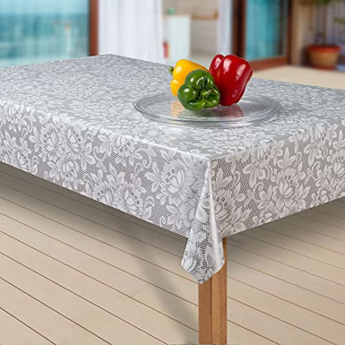 laro Wachstuch-Tischdecke Abwaschbar Garten-Tischdecke Wachstischdecke PVC Plastik-Tischdecken Eckig Meterware Wasserabweisend Abwischbar, Muster:Blumen grau-Weiss, Größe:140x200 cm