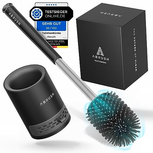 Abrush Klobürste mit Hygienischem SOFTGUMMI-Bürstenkopf [99% Weniger Bakterien] - Silikon Toilettenbürste mit Einfacher Wandmontage Ohne Bohren - Flexible WC Bürste
