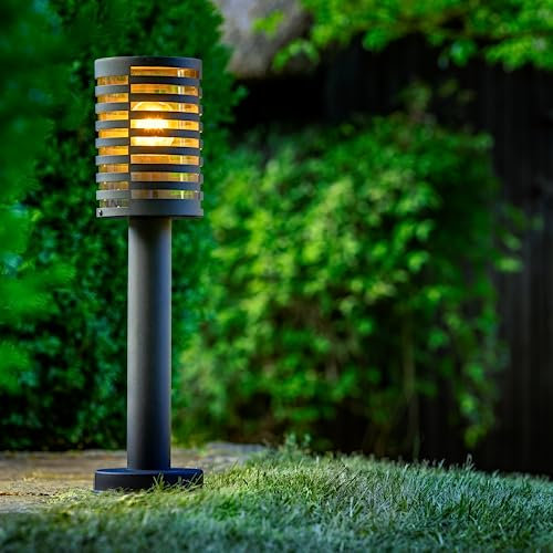 Lightbox Outdoor Pollerleuchte - moderne Sockelleuchte mit 50cm Höhe - spritzwassergeschützte Außenleuchte - Edelstahl/Kunststoff Schwarzmatt