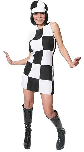 Damenkleid im 60er-Jahre-Stil, schwarz-weiß kariert, Mod Kleid, 1960er-Jahre-Kostüm, schwarz / weiß, XL