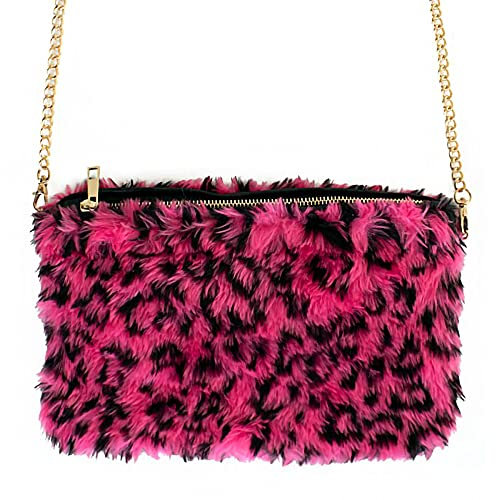 Goldschmidt Kostüme Plüschtasche Fasching Karneval | Umhängetasche Kunstfell Kostümtasche | Plüsch Tierfellmuster (Leo pink)
