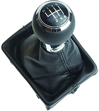 Schaltknauf + Schaltsack + Rahmen - silberner Ring - schwarze Naht - 6 Gang kompatibel/Ersatzteil für Audi A3 8V 2012-2020