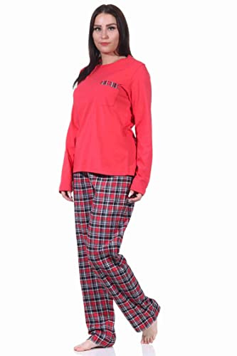 Damen Flanell Schlafanzug Pyjama Set lang mit Flanell Hose und Jersey Oberteil
