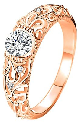 Musihy Ring Damen, Wedding Ring Geschnitzter Hohler Zirkonring Zirkonia Weiß Ringgröße 57 Frauen Geschenk