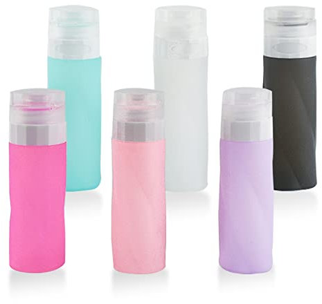 Auptiz Silikon-Reiseflaschen 90 ml Set,6pcs Travel Containers Portable Travel Containers,Silikon Squeeze Bottles, Wiederverwendbar,für Travel Toiletries, Shampoo und Conditioner