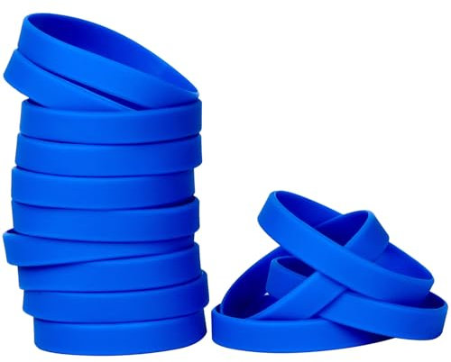 THXIY 50PCS Silicone Bracelets Wristbands,Blank Rubber Wristbands Elastic Universal Bracelets Rubber Wholesale Bracelet bands bulk for Adults Men Women Blue