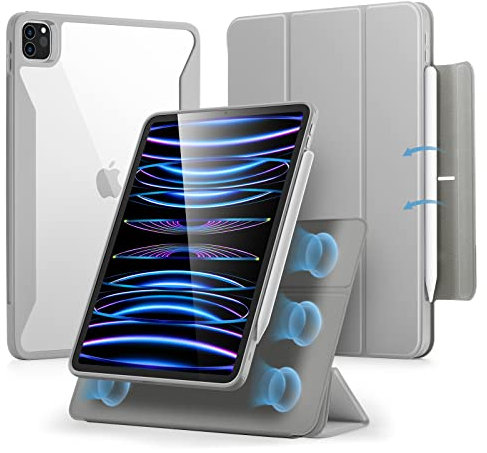 ESR für iPad Pro 11 Hülle Hybrid, iPad 11 Pro Hülle (2022/2021/2020/2018) mit Pencil Halter, Abnehmbare Magnetische Abdeckung, Vertikaler Ständer, iPad Pro 11 Case, Rebound 360 Serie, Grau