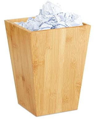 Relaxdays Corbeille à papiers en Bambou, lot 4, carré, 6l, sans Couvercle, Bureau, Salle de Bain, Poubelle 27x20x20 cm, Naturel