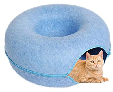 Moageme Katzentunnel Bett Katzenbett Abnehmbarer Rund Filz Katzenhöhle Katze Tunnel Mit Reißverschluss, Neuheit Donut Katzenhaus Für Kleine Haustiere, Kaninchen, Kätzchen Und Hunde 50x50x20cm