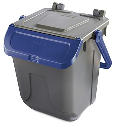 Poubelle de tri gris avec porte basculante bleue - modèle Ecology - 25 litres - Mobil Plastic