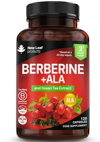 Berberine Complex + ALA Pure high Dosage With Added Green Tea Extract 98% Berberine + Alpha Lipoic Acid - 120 Vegan Capsules - UK Made By New Leaf
