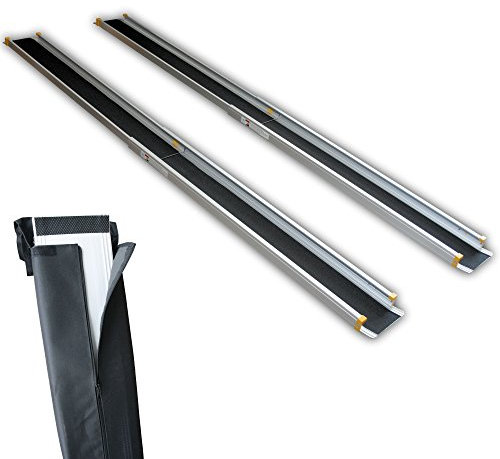 Rollstuhlrampe Alurampe Rollstuhl Aluminium Rampe Klappbar Teleskoprampe Alu, Rollstuhlrampe Teleskoprampe, für Scooter, Kinderwagen, Treppen & Türschwellen, 213cm