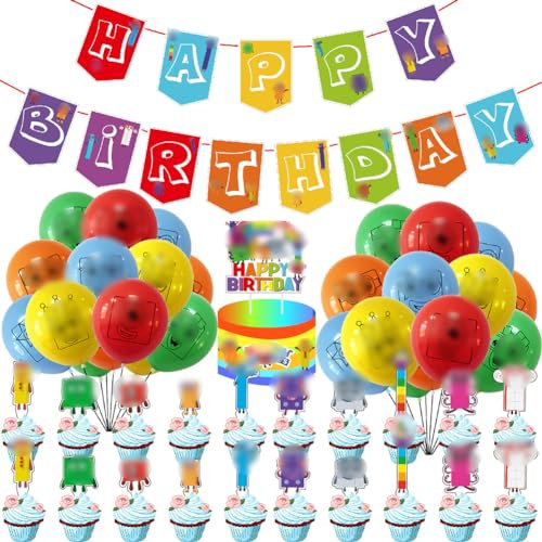 38 PCS Blocks Theme Birthday Party Supplies Decoration Set Number Latex Balloons Happy Birthday Blocks Theme Party Supplies Happy Birthday Banner Cake and Cupcake Toppers for Kids’Birthday Decorations