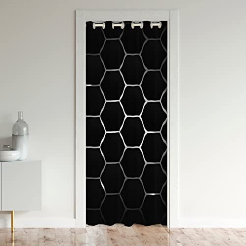 Loussiesd Waben Schwarzout Vorhangs Fenster Sechseckig Behandlungen Türvorhang 86x203cm Zimmer Verdunkelung Geometrischal Bienenstock Schwarzout Vorhangs für Türen mit Fenster