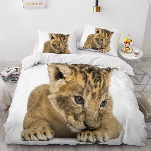 RCKLCY Kinder Bettwäsche 135x200 cm 3D Print Betten Set Löwe Bettwäsche Set Microfaser Himmlische Qualität Bettbezug 135x200 Süße Tiere mit 2 Kissenbezug 80x80 cm 3 teilig