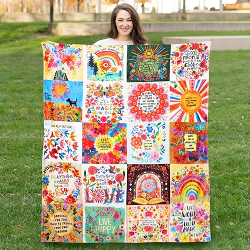 Wscdovf Boho-Überwurfdecke, für alle Jahreszeiten, buntes Patchwork-Blumenmuster, Bohemian-Geschenke, Decke für Frauen mit inspirierenden Gedanken, weich, warm und gemütlich, Flanell für Sofa, Bett
