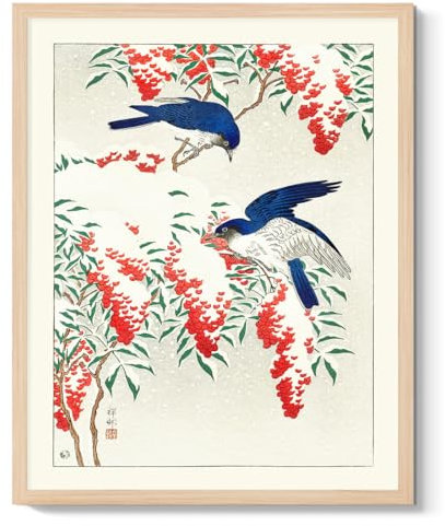 Bluegrass Valley Art Vogel-Wandkunst Zwei blaue Vögel suchen im Schnee, Leinwanddrucke, Bilder, niedliche Tiere, Poster, Wanddekoration für Wohnzimmer, Schlafzimmer, Heimbüro, Dekoration, gerahmtes
