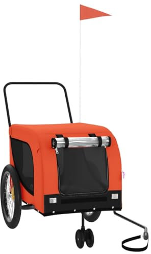 vidaXL Fahrradanhänger für Hunde, Hundeanhänger mit Reflektoren Flagge, Hundetransporter Maximale Belastbarkeit 30 kg, Haustier Transportwagen, Orange Schwarz Oxford-Gewebe Eisen