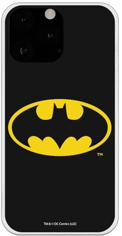 Personalaizer Offizielle Batman-Schutzhülle, kompatibel mit iPhone 15 Pro, aus flexiblem TPU-Silikon, transparent, klassisches Logo-Design