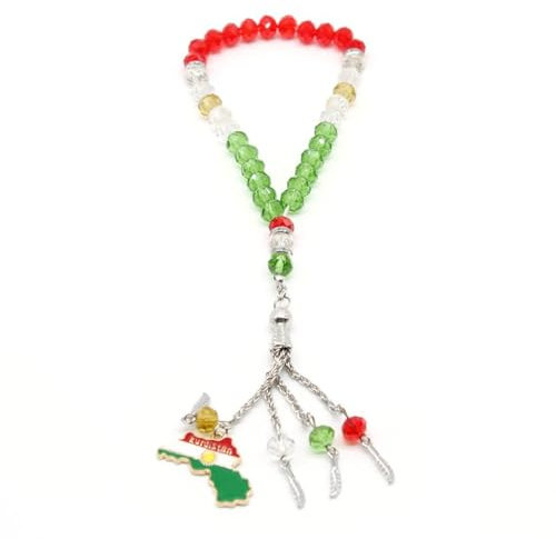 HOOLRZI Modisches Armband Kurdistan-Karte, Flagge, Armband für Damen und Herren, Charm, 33 Perlen, Rosenkranz-Armbänder, ethnischer Stil, Gebet, religiöser Schmuck, Geschenk