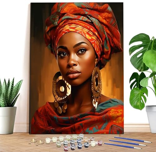 Reofrey Afrika Malen nach Zahlen Erwachsene - Frau DIY Handbemaltes Ölgemälde Kits, Leinwand 40x50cm, mit Pinsel und Acrylfarbe (Ohne Rahmen) - Malen nach Zahlen kinder für Anfänger & Senior