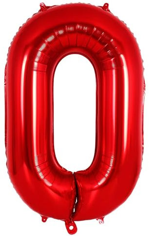 Ponmoo Foil Globo Número 0 Rojo 40 (101cm), Inflable Helio o aire, Gigante Numeros 0-9, 10-19, 20-29, 30-100, Grande Globos Decoración para La Boda Aniversario y Cumpleaños Fiestas