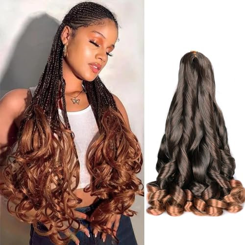 French Curls Braiding Hair 24 Inch 8 Packs Pre Stretched Loose Wave Bouncy Braiding Hair Spanish Curly Ends Synthetic Hair Extensions for Braiding (1B/30)