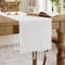 Aoztio Mode Creme Landhausstil Quasten Tischläufer, 33 x 230 cm Leinenstil Leinenstil, Waschbarer Boho Tischläufer für Küche, Esszimmer Deko