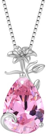YL Collier Larme Argent 925 taillé Octobre Pierres de Naissance Tourmaline Rose Larme Pendentif pour Femme