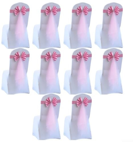 Lot de 10 rubans élastiques pour chaise, nœuds de chaise, avec nœud élégant, pour décoration de fête de mariage, hôtel (rose)