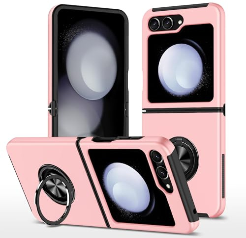 AIOVETEAB Hülle für Samsung Galaxy Z Flip 5, Stoßfest Kratzfest Handyhülle mit Eingebetteter Ring Ständer, Magnetische Schutzhülle für Samsung Z Flip 5 5G Case Cover, Rosa