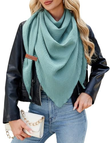 Niwicee Schal Damen Musselin Dreiecksschal-Dreieckstuch Unifarben Schal Halten Sie Warm Halstuch, Elegant Bequem Herbst Baumwolle Groß Tücher Damen Stola 190x80cm (Seeblau)