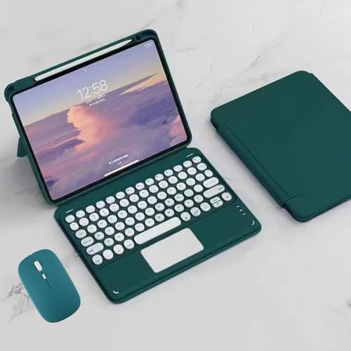 Étui à Clavier Vertical Magnétique pour iPad 10,2 Pouces 9/8/7ème Generation avec Trackpad, Coque Arrière Amovible avec Porte-Crayon, Clavier Bluetooth sans Fil QWERTY et Souris, Vert Foncé