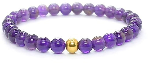 Echtes Amethyst Edelstein Armband mit 6mm Perlen - verschiedene Längen - Heilstein Schutzstein Talisman Glücksbringer Geschenk (Amethyst, 16CM)