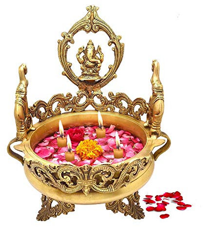 Elephant Design Decorative Ganesha Traditional Urli Brass Bowl Showpiece 1000 ML