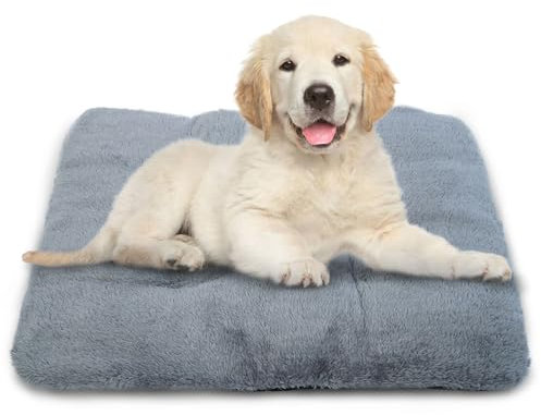 LeLePet Self Heating Pet Pad, Soft Puppy Head Bed, Pet Heating Mat, Thick Cat Blanket, Thermal Fluffy Dog Bed Cushion, Anti Slip Dog Crate Mattress, Washable Warm Winter Pet Bed Mat, Grey, 90x56cm