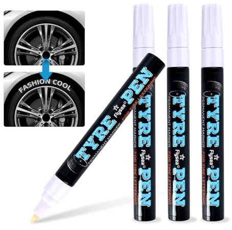 PAYFULLY 4 Stück Reifenstift Weiß Wasserfest, Auto Reifenmarkierungsstift, Auto Reifen Stift Weiß, Auto Reifenmarker Reifen Lackstifte für Auto Motorrad Reifen